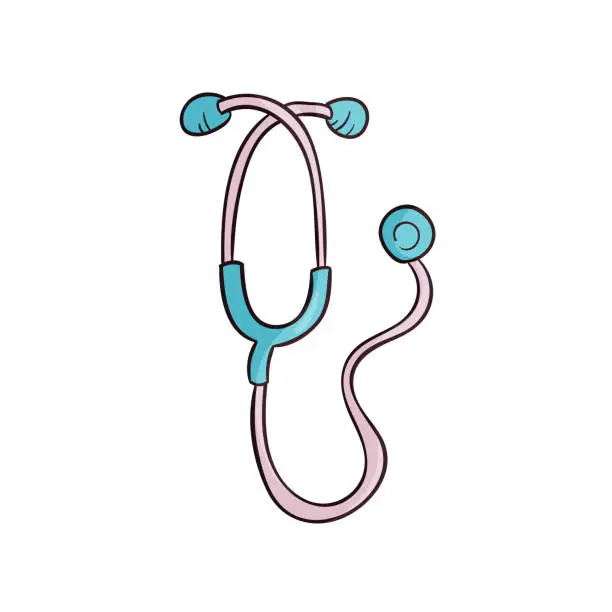 Vector illustration of Vector hand draw stethoscope icon in flat style heart diagnostic vector illustration on isolated background