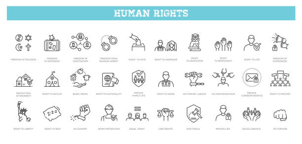 stockillustraties, clipart, cartoons en iconen met set of line icons related to human rights - slavernij