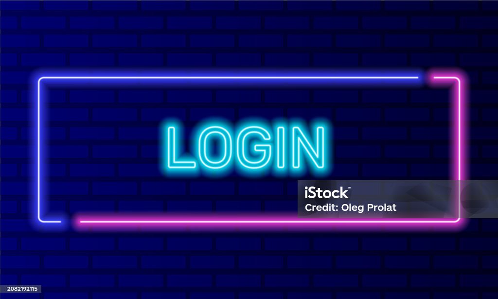 Neon Login Button Neon Sign Login In Speech Bubble Frame On Brick Wall Background Vector ...
