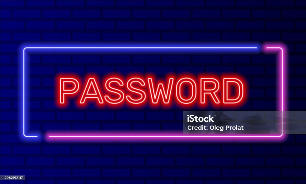 Password Frame Neon Sign Password In Speech Bubble Frame On Brick Wall Background ...