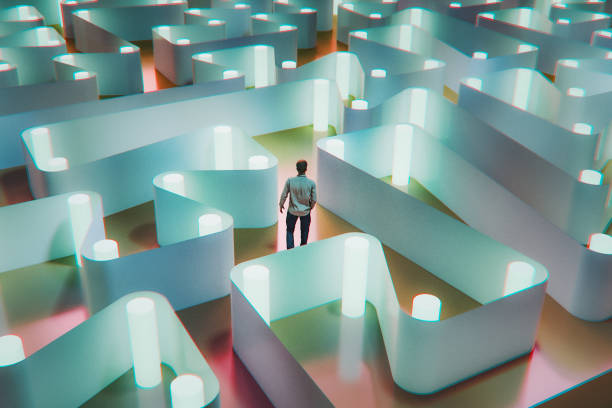 istock Man walking in abstract maze 2082196734