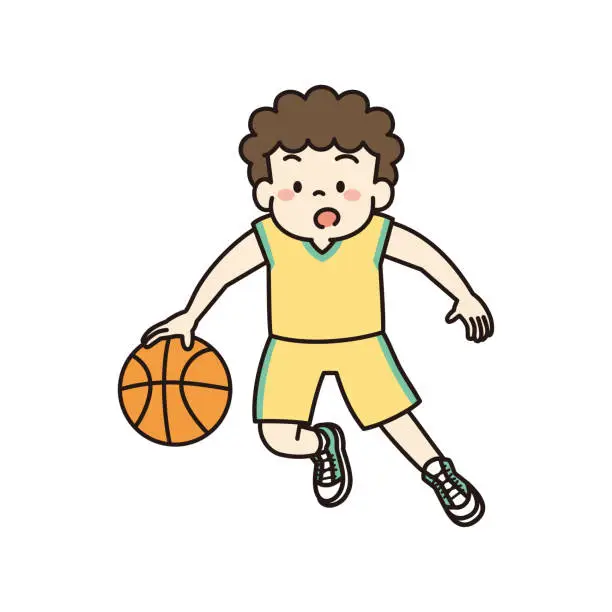 Vector illustration of Vector illustration of boy playing basketball