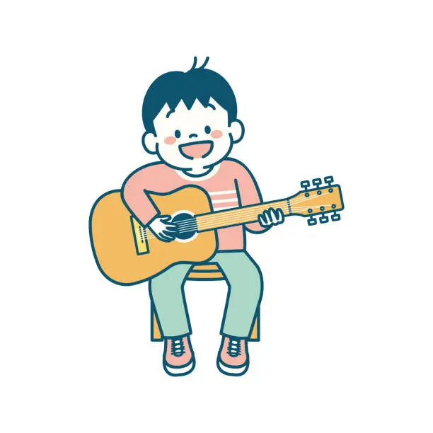 Vector illustration of Vector illustration of boy playing the guitar