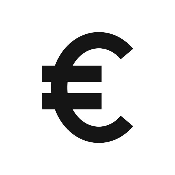 ilustrações de stock, clip art, desenhos animados e ícones de vector european union euro eur currency sign silhouette front view isolated on white background - currency exchange currency european union currency dollar