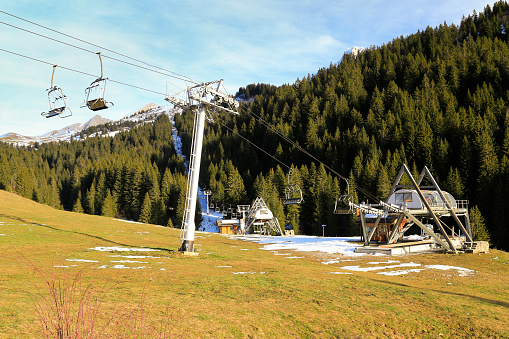 Grand Bornand ski resort, snowless in January 2023.