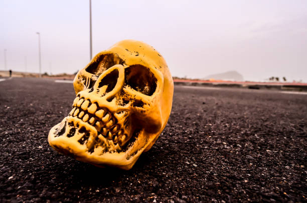 Road Death Concept Skull on the Asphalt Street