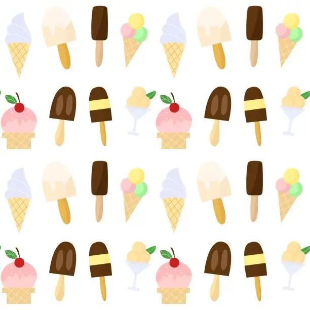 Vector illustration of Cool ice cream pattern seamless. Bright design for textile, cake shops textures.