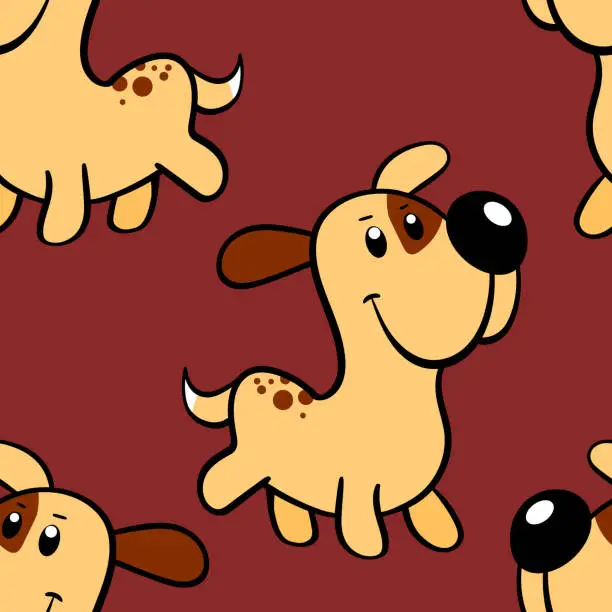Vector illustration of Vector seamless repeating childish pattern with cute dogs in doodle style. Animals background with dog, pets, puppy for invitation, poster, card, flyer, textile, fabric