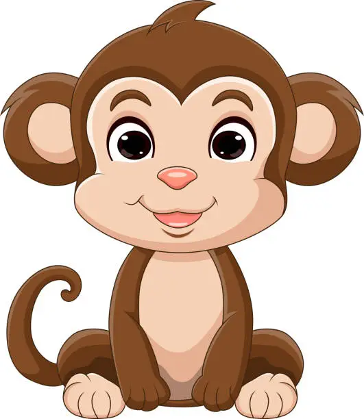 Vector illustration of Cute baby monkey cartoon sitting