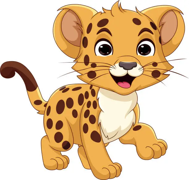 Vector illustration of Cute little leopard cartoon walking