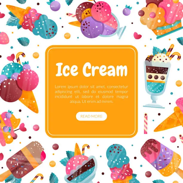 Vector illustration of Ice-cream Design with Frozen Confection and Sweet Dessert Vector Template