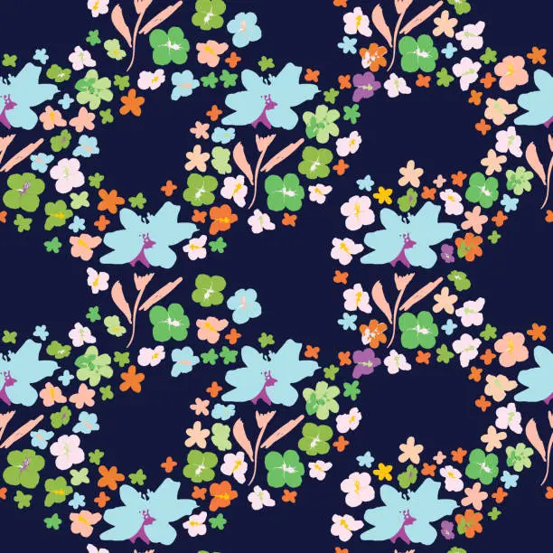 Vector illustration of Simple cute flower pattern in small scale. Plant background for fashion, wallpapers, print. A lot of different flowers on the field. Liberty style millefleurs. Trendy floral design