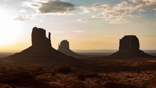 Monument Valley West and East Mitten Butte and Merrick Butte Sunrise Time Lapse Arizona Southwest USA