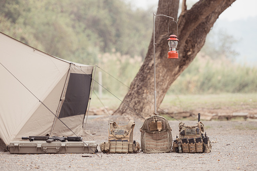 Camping tents for military groups to use for planning military meetings or for resting.