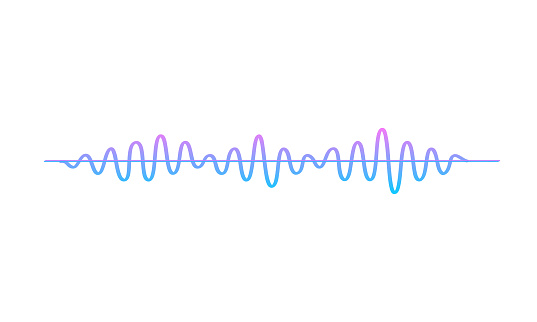 Vector purple curve sound wave. voice or music audio signal. sinusoid line. electronic radio graphic