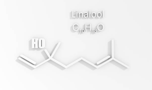Chemical formula of linalool. Infographics illustration. 3D rendering