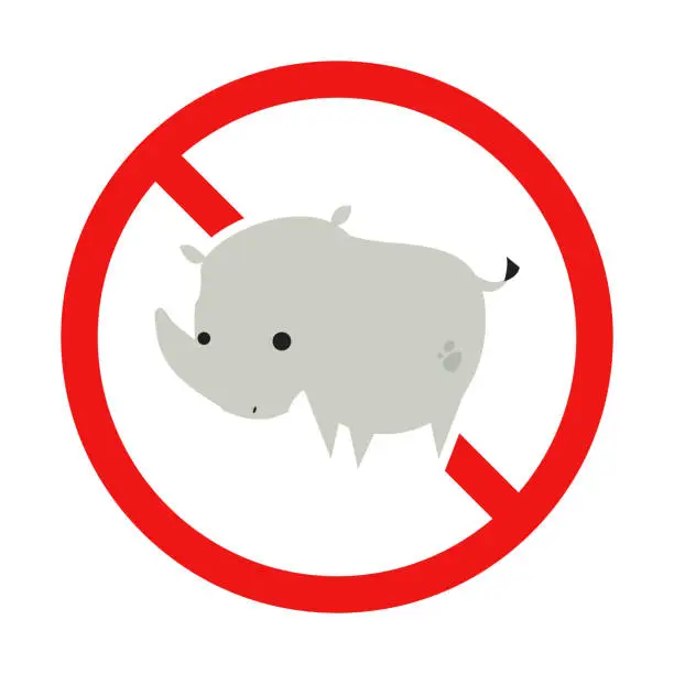 Vector illustration of No Rhinoceros Sign on White Background