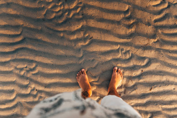 istock Summer travel concept feet on beach sand 2082541155