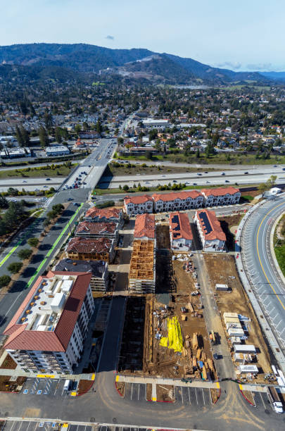 istock Aerial panoramic view of residential buildings construction site 2082566701