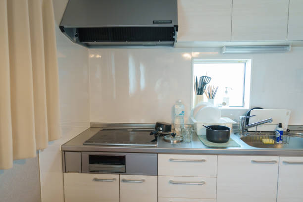 modern kitchen interior in apartment or Home. Kitchenware, dinnerware, lifestyle domestic concept
