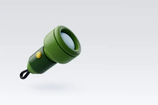 Vector illustration of 3d Vector Flashlight, Travel and camping adventure concept. Eps 10 Vector.
