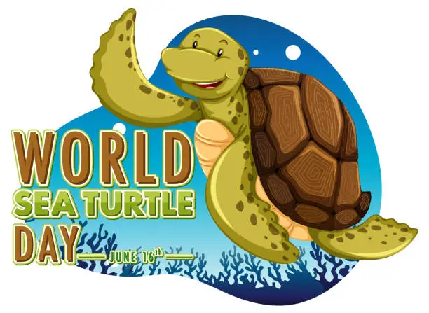 Vector illustration of Cheerful turtle illustration for World Sea Turtle Day