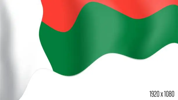 Vector illustration of Madagascar country flag realistic independence day background. Madagascar commonwealth banner in motion waving, fluttering in wind. Festive patriotic HD format template for independence day
