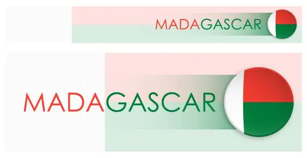 Vector illustration of Madagascar flag horizontal web banner in modern neomorphism style. Webpage Madagascar country header button for mobile application or internet site. Vector