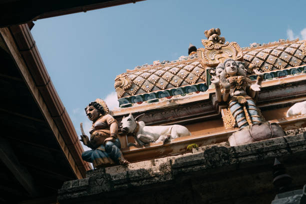 statues hindoues sur un toit à jaffna, sri lanka - gopuram architecture and buildings temple sri lanka photos et images de collection