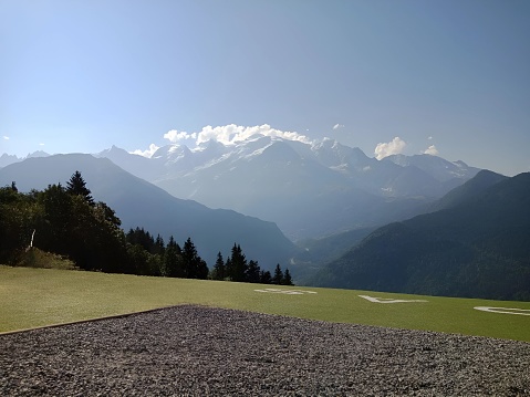 Runway for paragliding,with background the beautiful of Mont Blanc.