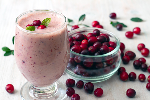 Healthy and tasty cranberry smoothie, fresh cranberry fruit concept