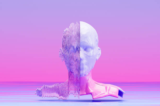 istock Metaverse Avatar, Digital Character, AI Chatbot, Layered Robot Head on Water Surface 2082755721