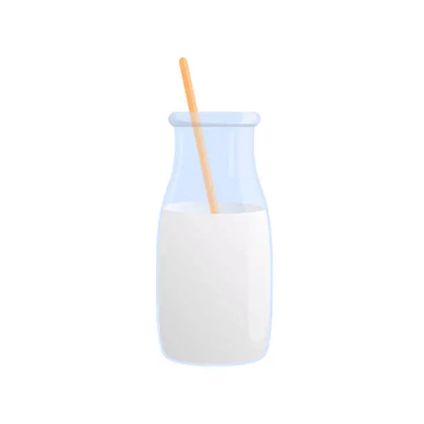 Vector illustration of Vector glass bottle of milk isolated on white