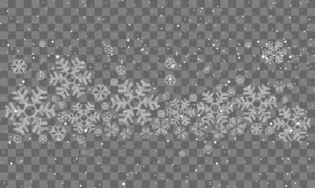 Vector illustration of Vector realistic falling snow with white snowflakes, light effect