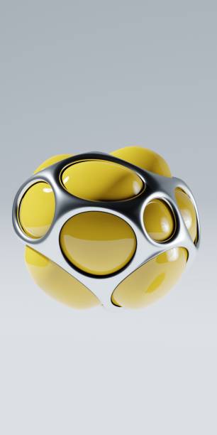 istock Futuristic 3d rendering abstract ball, yellow spherical plastic orb , modern graphic design element. 2082775736