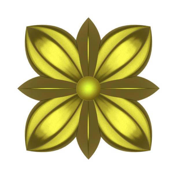 3D illustration render golden abstract flower design element on white background