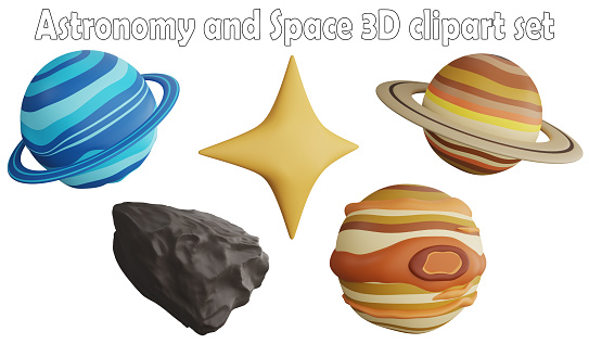 Astronomy and space clipart element ,3D render astronomy and space concept isolated on white background icon set No.2