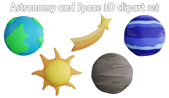 Astronomy and space clipart element ,3D render astronomy and space concept isolated on white background icon set No.1