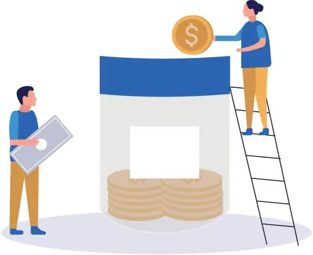 Vector illustration of A girl and a boy are saving money.