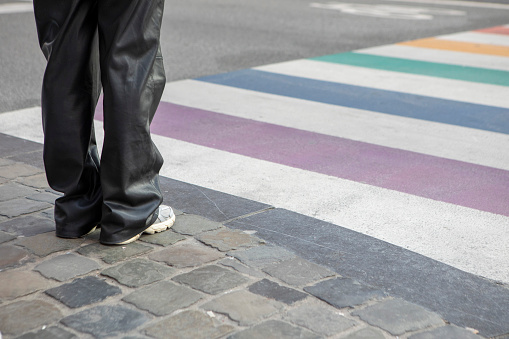 Multi-coloured zebra crossing in the centre of Brussels
