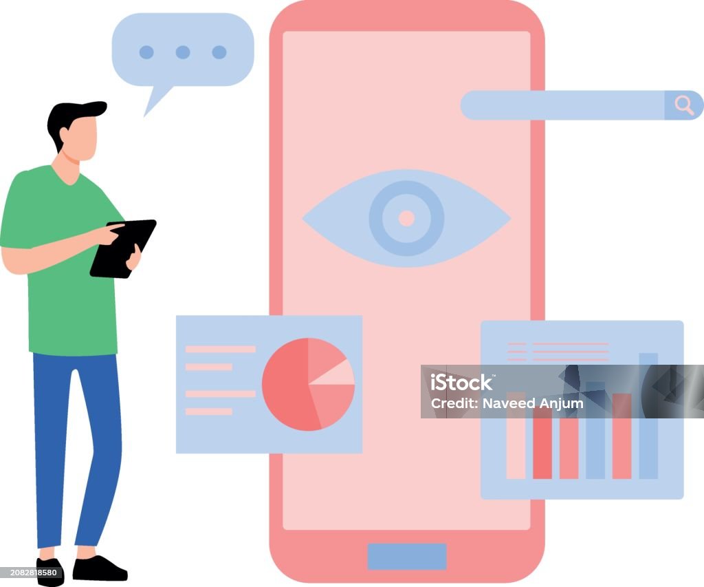 Using Mobile Stock Photo Boy Is Using Mobile Stock Illustration - Download Image Now - Analyzing ...