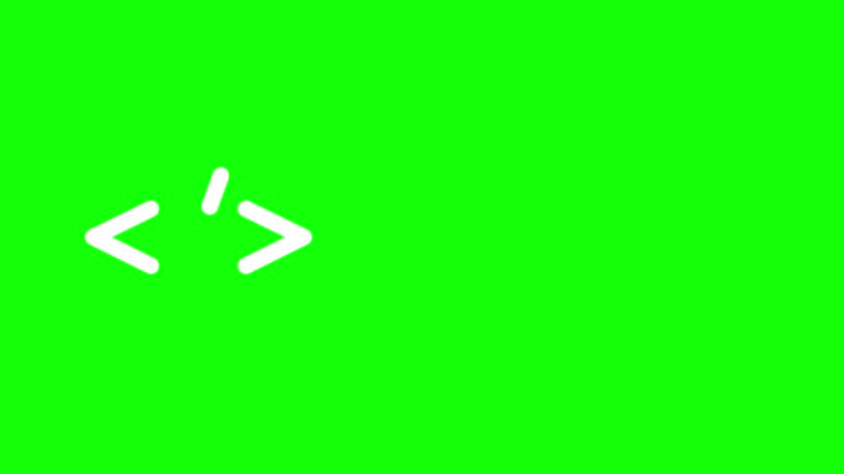 White program code sign isolated on the green background. Tag. Programming code. Coding or Hacker background. Programming code icon. 2d flat animation. Alpha channel. Chroma key. Green screen