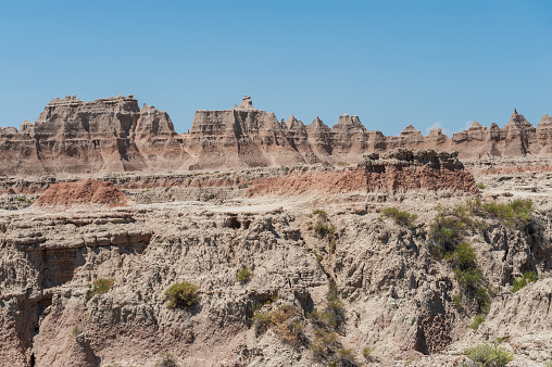 Impression of the rocky landscape of Badlands National Park in South Dakota, USA.