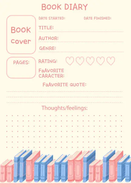 Vector illustration of Book tracker template for fiction readers. Reading plan. Vector.