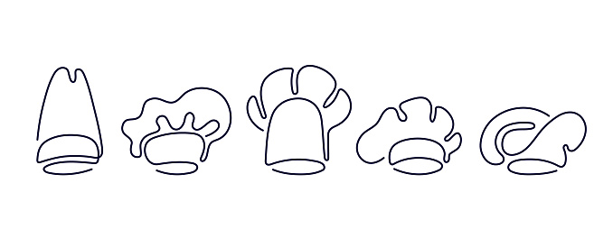 Chef hats. Line doodle batch. Uniform clothes logo for bakery and culinary on white background. Head wear in minimal style