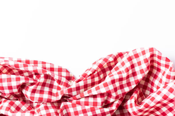 red table cloth on white background stock photo