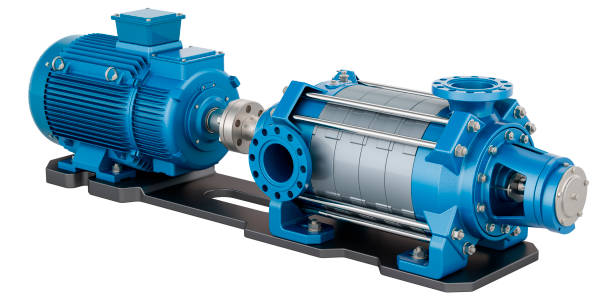 istock Horizontal multistage centrifugal pump. Electric water pump, 3D rendering 2082910535