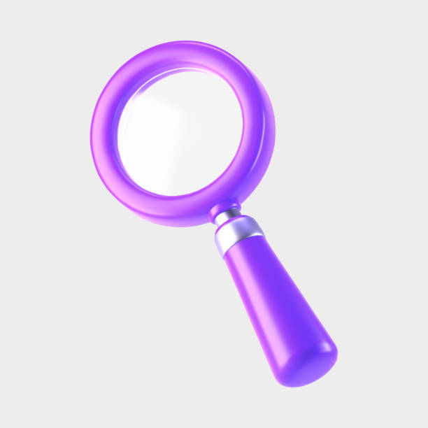 istock 3d purple magnifying glass icon isolated on gray background. Render minimal transparent loupe search icon for finding, reading, research, analysis information. 3d cartoon realistic vector 2082919171