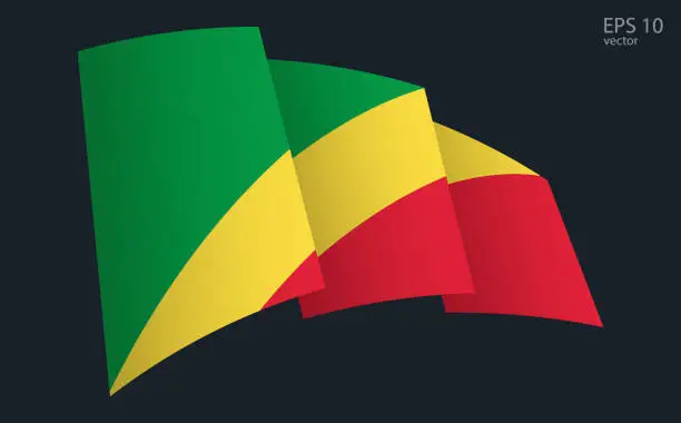 Vector illustration of Waving Vector flag of Republic of the Congo. National flag waving symbol. Banner design element.