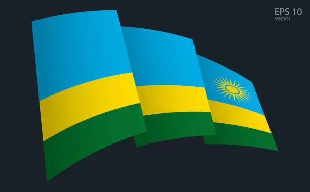 Vector illustration of Waving Vector flag of Rwanda. National flag waving symbol. Banner design element.